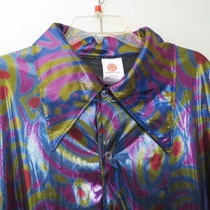 Men's Forum by Rubies Multicolor Metallic Rainbow Disco Costume Shirt-Plus Size